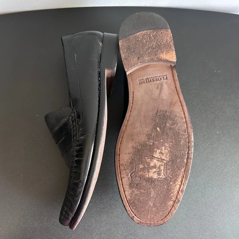 Florsheim Mens Black Pebbled Leather Penny Loafers 12120-001 Size 10.5 D